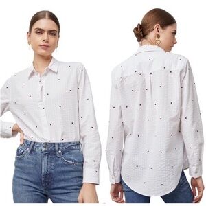 NWT RAILS, Taylor flocked white seersucker w/ red mini hearts blouse - Size XL